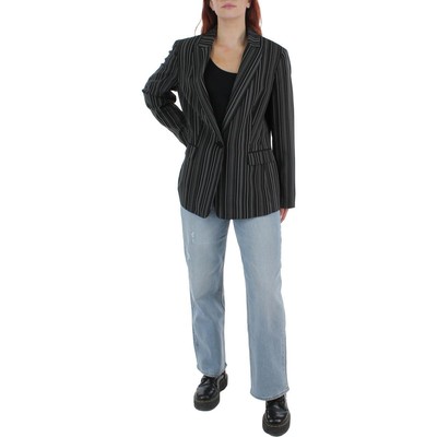 

Le Suit Женский офисный пиджак в черно-белую полоску на одной пуговице  BHFO 6296, Black-white
