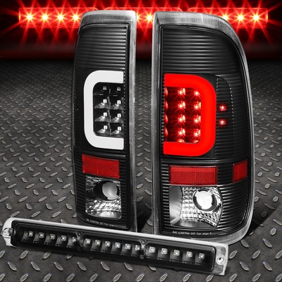 [LED C-BAR]FOR 1997-2004 FORD F-150/F-250 BLACK TAIL LIGHT+THIRD 3RD BRAKE LAMP