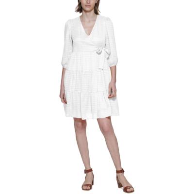 

Calvin Klein Женское повседневное платье миди до колен с эффектом металлик BHFO 2572, Cream