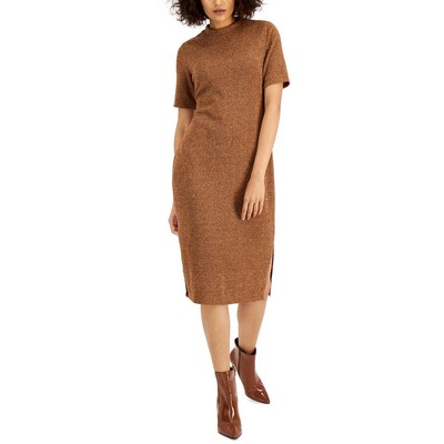 

INC Женское светло-коричневое вязаное платье-свитер прямого кроя с эффектом металлик  BHFO 7486, Nutmeg