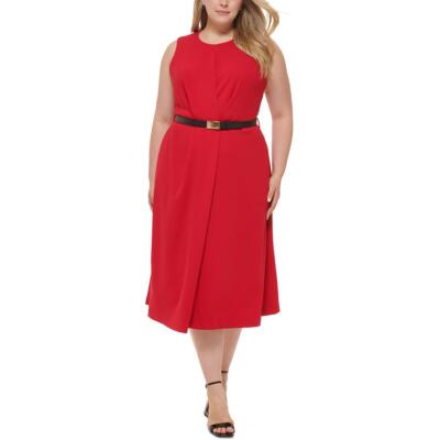 

Женское красное офисное платье-миди трапециевидной формы без рукавов Calvin Klein Plus  BHFO 8770, Красный