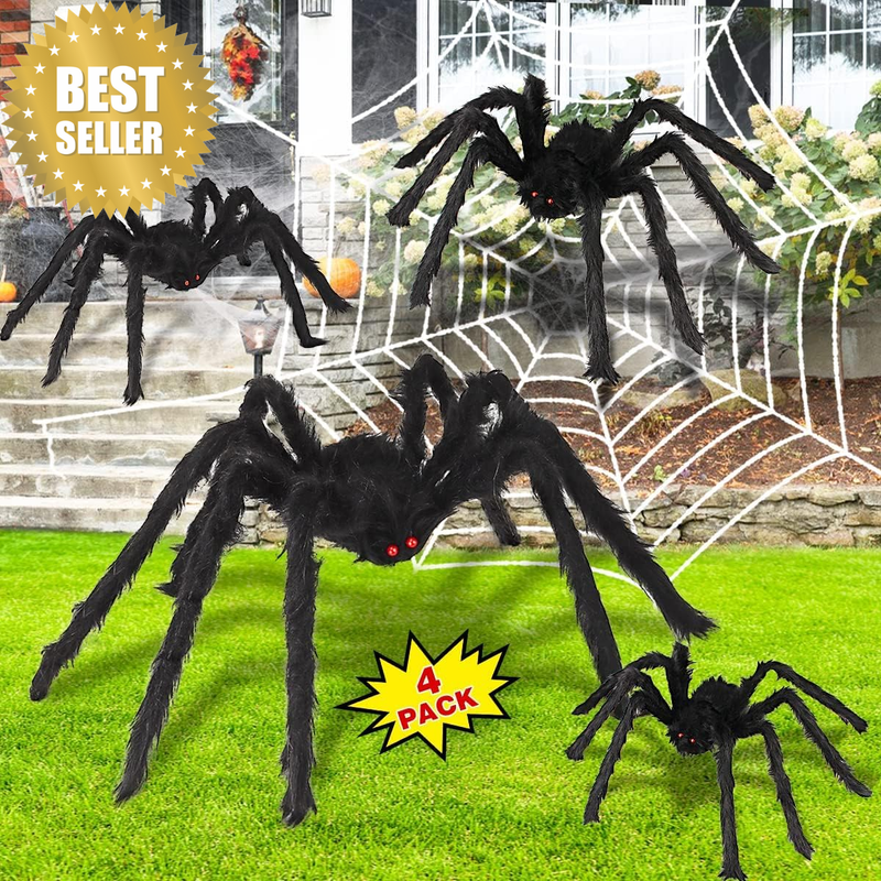 【4 Pcs】 Halloween Giant Spider Decorations, Lifelike Hairy Spide, Halloween Deco