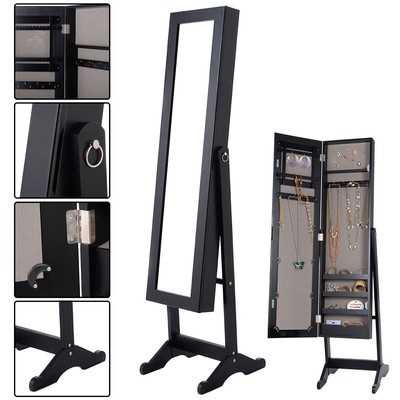 New Mirrored Jewelry Cabinet Armoire Mirror Organizer Storage Box Ring w Stand