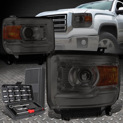 ДЛЯ 14-18 GMC SIERRA ДЫМЧАТЫЙ КОРПУС, ЯНТАРНЫЕ УГЛОВЫЕ ФАРЫ ПРОЕКТОРА + НАБОР ИНСТРУМЕНТОВ