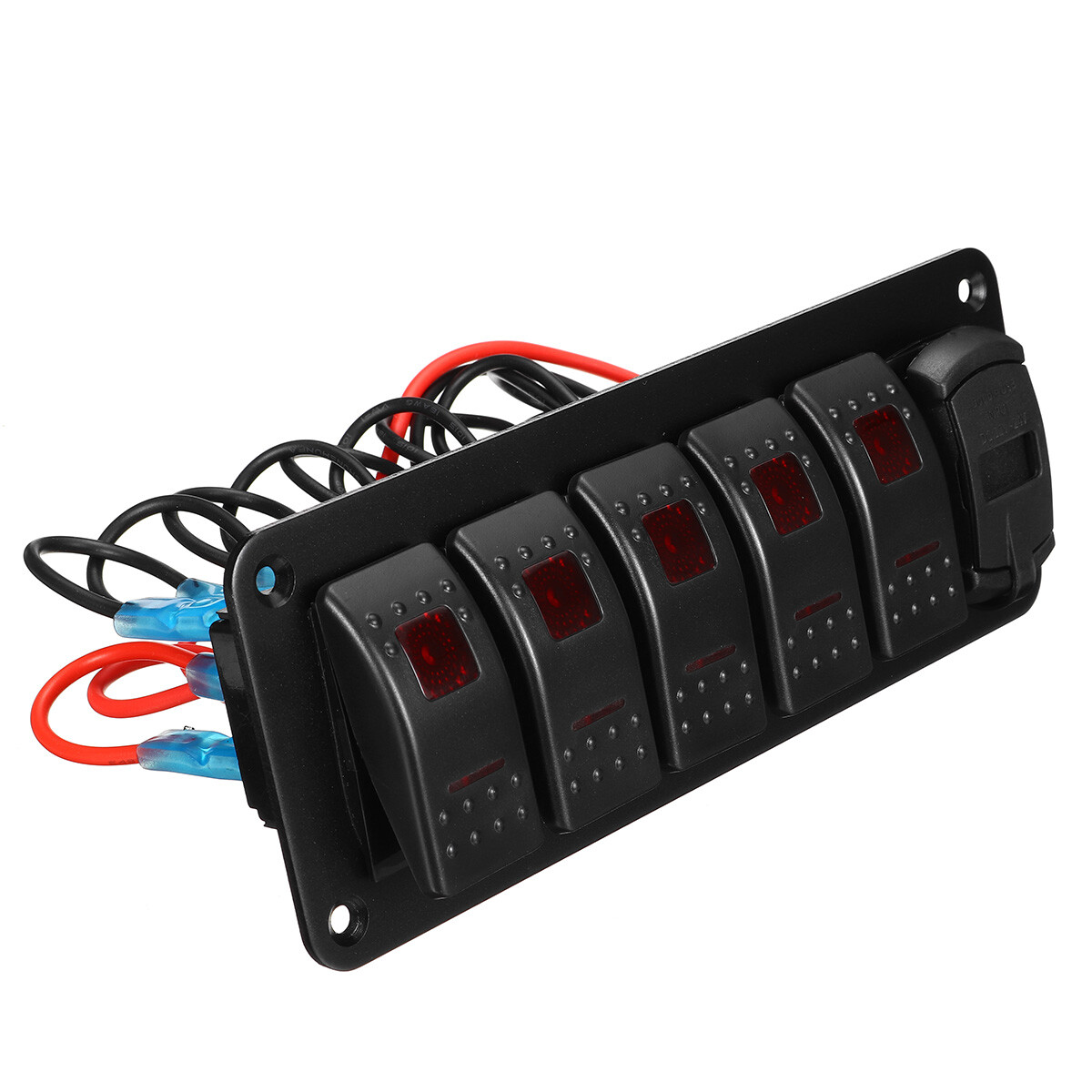 6 Gang Rocker Switch Panel 12V Marine Switch Panel Waterproof Red LED 5 Pin M