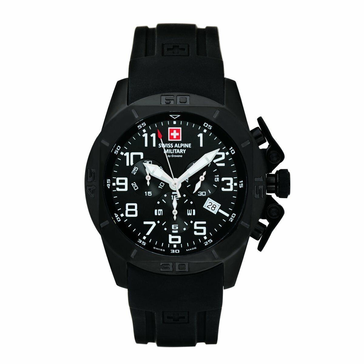 Pre-owned Grovana Swiss Alpine Military Men's Chrono Watch 7063.9877sam Silicone