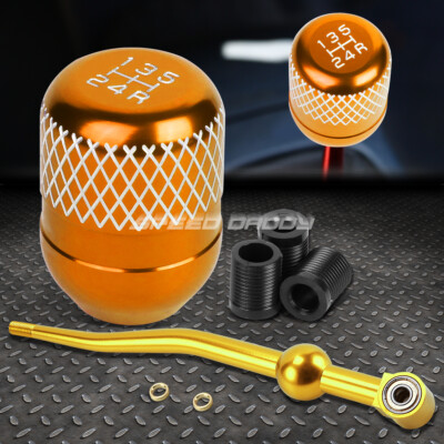 ЗОЛОТИСТЫЙ АЛЮМИНИЕВЫЙ РЫЧАГ ПЕРЕКЛЮЧЕНИЯ ПЕРЕДАЧ С ДВОЙНЫМ ИЗГИБОМ И ОРАНЖЕВОЙ 5-СТУПЕНЧАТОЙ СЕТЧАТОЙ РУЧКОЙ ДЛЯ EK/ EJ/ EG/DC