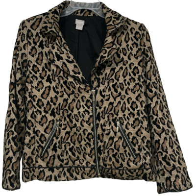 NWOT Chico's Women Jacket sz 1, 8/10 , M, Leopard Moto Jacquard Animal Print