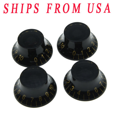 KAISH 4pcs Black w/ Gold Number LP Guitar Top Hat Knob Bell Knobs Fit Les Paul