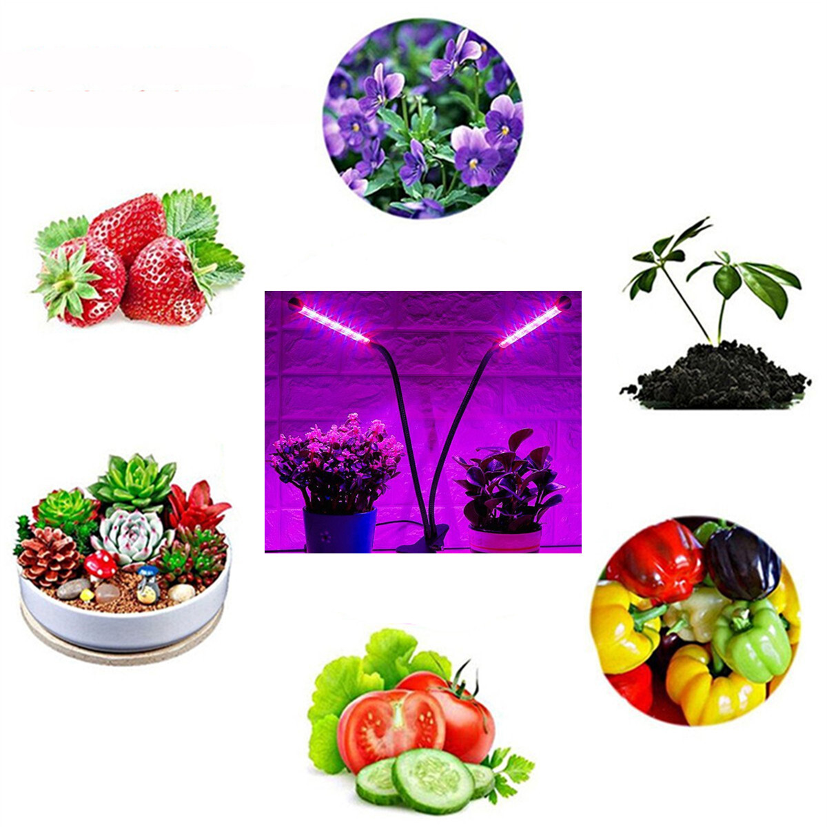Gardening Plant 18W Dual-lamp LED Grow Light Dimmablec Adjustable Flexible 360