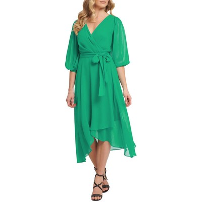 

Женское зеленое текстурированное платье с запахом до середины икры DKNY Petites  BHFO 0880, Apple green
