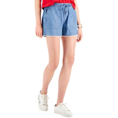 

Женские синие шорты из шамбре Tommy Jeans с кулиской и необрезанным краем  BHFO 7028, Light wash