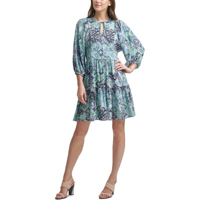 

Женское мини-платье для работы с принтом и завязками на шее Calvin Klein Petites BHFO 7799, Синий