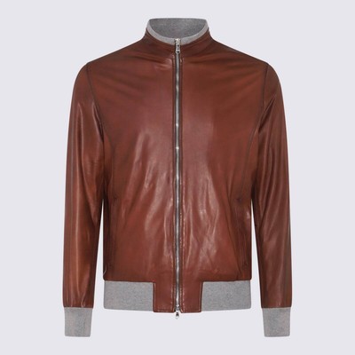 Barba Napoli Brown Leather Jacket 54 IT