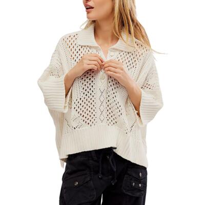 Free People Женский белый свитер с петельками, пуловер, свитерный топ S BHFO 9705