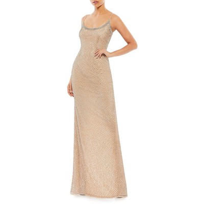 

Mac Duggal Женское бежевое вечернее платье в сетку с украшением  BHFO 1421, Nude