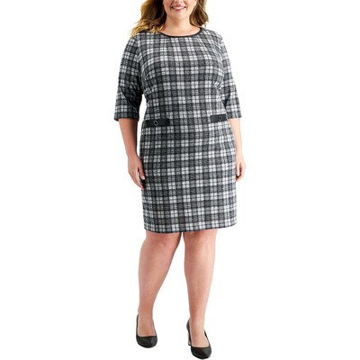 Connected Apparel Womens B/W Plaid Sheath Wear to Work Dress Plus 18W BHFO 8505