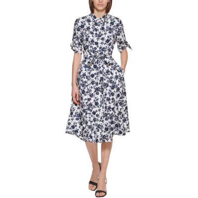 

Женское летнее платье-рубашка миди с цветочным принтом Calvin Klein BHFO 1348, Cream/navy