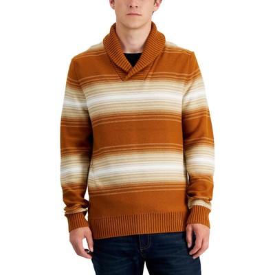 Sun + Stone Мужской коричневый свитер-пуловер в полоску с воротником-шалью XL BHFO 0553
