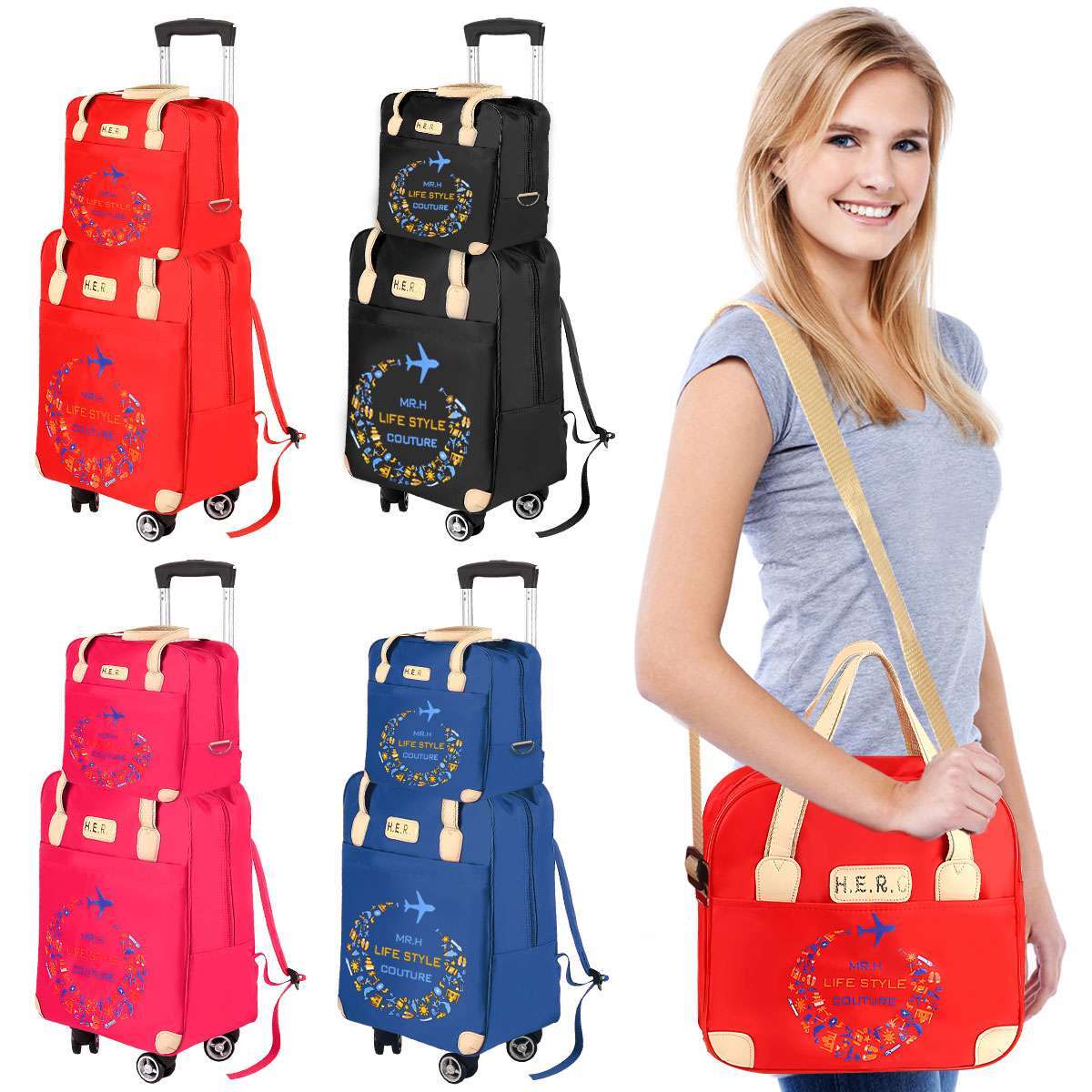 Set Bag Trolley Suitcase Wheeled Duffle Travel Bags