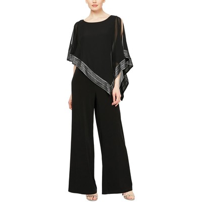 Тонкий женский черный шифоновый комбинезон с эффектом металлик Petites 10P BHFO 5282