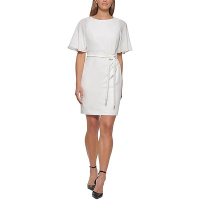 

DKNY Женское платье-футляр цвета слоновой кости с поясом выше колена и развевающимися рукавами  BHFO 6950, Цвет слоновой кости