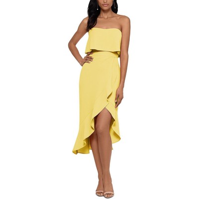 Женское желтое платье миди с оборками и высокой талией из искусственной кожи Xscape Petites 14P BHFO 9224