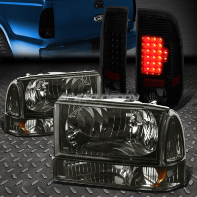 СВЕТОДИОДНЫЙ ЧЕРНЫЙ ЗАДНИЙ ФОНАРЬ С ДЫМЧАТОЙ ЛИНЗОЙ + ЯНТАРНАЯ БОКОВАЯ ЧЕРНАЯ ФАРА ДЛЯ 99-04 SUPER DUTY