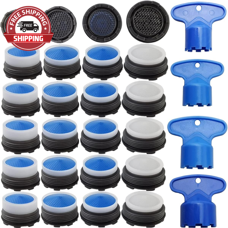 24PCS Faucet Cache Aerators with 4PCS Faucet Aerator Key Removal Wrench, Water S