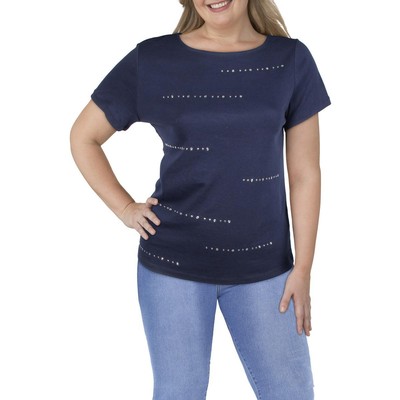 

Karen Scott Женская темно-синяя трикотажная футболка с вырезом лодочкой Top Plus  BHFO 8317, Navy