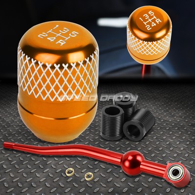 КРАСНЫЙ АЛЮМИНИЕВЫЙ РЫЧАГ ПЕРЕКЛЮЧЕНИЯ ПЕРЕДАЧ С ДВОЙНЫМ ИЗГИБОМ И ОРАНЖЕВОЙ 5-СТУПЕНЧАТОЙ СЕТЧАТОЙ РУЧКОЙ ДЛЯ EK/ EJ/ EG/DC