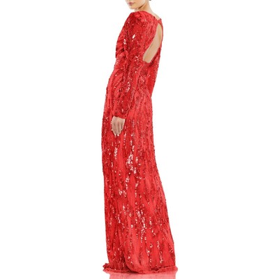 Pre-owned Mac Duggal Womens Embellished Open Back Formal Evening Dress Gown Bhfo 7908 In Red