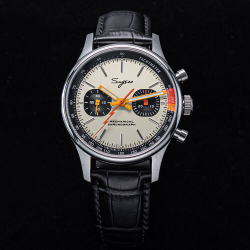 Pre-owned Sugess Men 1963 Watch Seagull Goose Neck Movement Mechanical Panda Chronograph Sapphire In 40mm Color Black Band Swan Neck