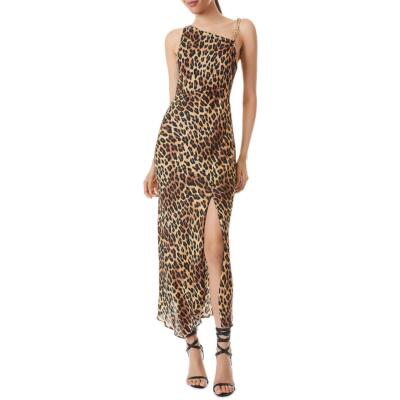 

Женское вечернее платье Alice and Olivia Harmony с леопардовым принтом и цепочкой BHFO 1169, Spotted leopard dark tan