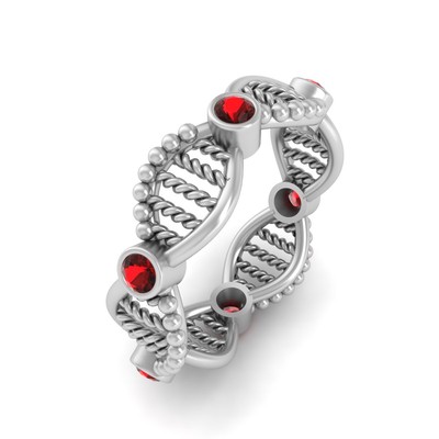Created Red Garnet DNA Engagement Ring Womens Science Molecule Ring DNA Jewelry 