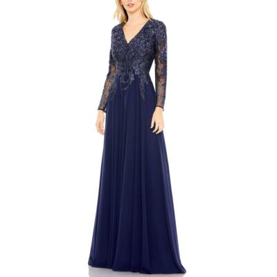 Женское вечернее платье Mac Duggal, украшенное темно-синим жоржетом, 12 BHFO 5603