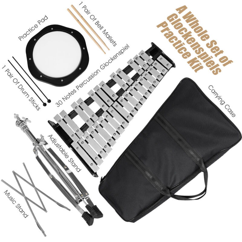 Sonart 30 Notes Percussion Glockenspiel Bell Kit w/ Mallets Sticks Stand Gift