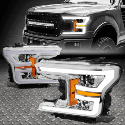 [LED DRL +ПОСЛЕДОВАТЕЛЬНЫЙ СИГНАЛ] ДЛЯ 18-20 ХРОМИРОВАННЫХ ПРОЕКТОРНЫХ ФАР FORD F-150