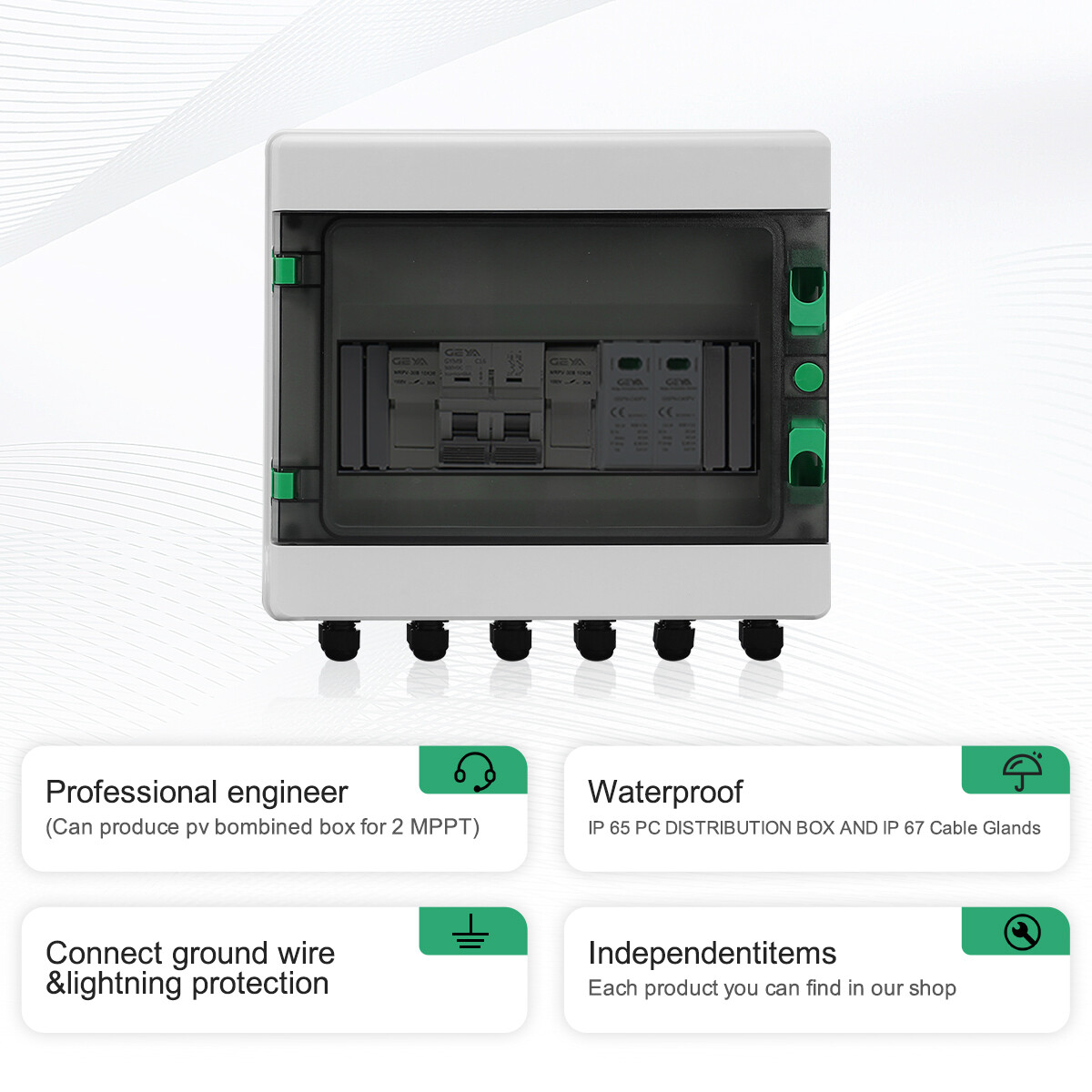 Solar PV Combiner Box Plastic 15A 1string 550VDC Circuit Breaker for Solar Panel