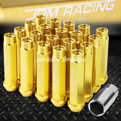 КОМПЛЕКТ ГАЕК JDM С ОТКРЫТЫМ КОНЦОМ ИЗ АЛЮМИНИЯ И ЗОЛОТА С 20 НАКОНЕЧНИКАМИ + АДАПТЕР M12X1,5 ДИАМЕТРОМ 25 ММ / ВЫСОТОЙ 90 ММ