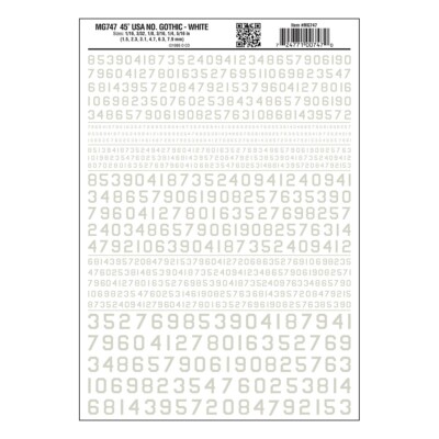 Woodland Scenics Dry Transfer Decals MG747 Numbers 45° USA Gothic White
