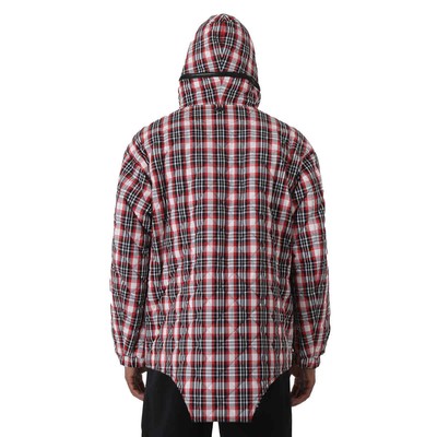 Pre-owned Burberry Bright Red Check Diamond Quilted Cut-out Hem Parka