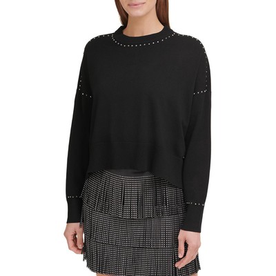 

DKNY Женский вязаный топ с круглым вырезом и заклепками BHFO 7080, Черный