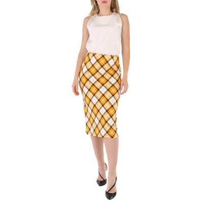 BURBERRY BURBERRY LADIES CITRUS ORANGE CHECK PRINT STRETCH JERSEY PENCIL SKIRT, BRAND