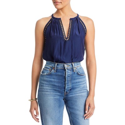 Ramy Brook Womens Navy Embroidered Embellished Halter Top Top XS BHFO 2740
