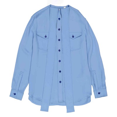 BURBERRY BURBERRY LADIES SOFT CORNFLOWER BLUE OLLYRL PUSSYBOW SHIRT