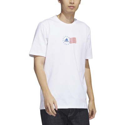 Мужская белая хлопковая футболка Adidas с круглым вырезом и коротким рукавом с графическим рисунком S BHFO 6339