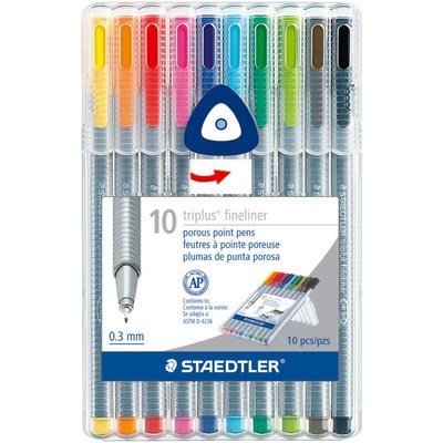 10 - STAEDTLER Triplus Fineliner Pourous Point Pens - 0.3mm - Assorted Ink - New
