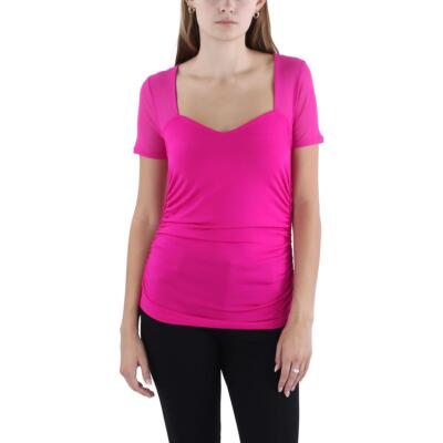 City DKNY Womens Pink Gathered Sides Short Sleeves Pullover Top Top XS BHFO 5803