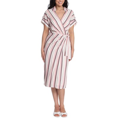 

Женское розовое льняное платье с запахом и манжетами до середины икры London Times  BHFO 1855, Розовый